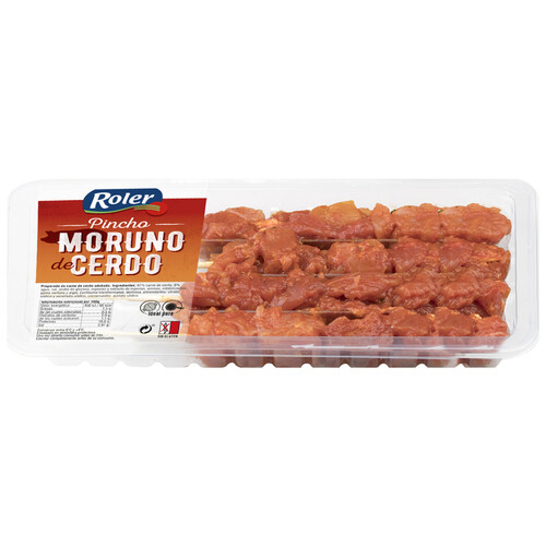 Bandeja con pinchos morunos (carne de cerdo adobada), elaborados sin gluten ROLER 4 uds.