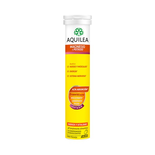 AQUILEA Energía y vitalidad Magnesio + potasio en comprimidos efervescentes con sabor a naranja 14 uds.