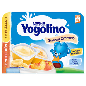 Postre lácteo de plátano (3) y melocotón (3), adaptado para bebés a partir de 6 meses YOGOLINO Nestlé 6 x 60 g.