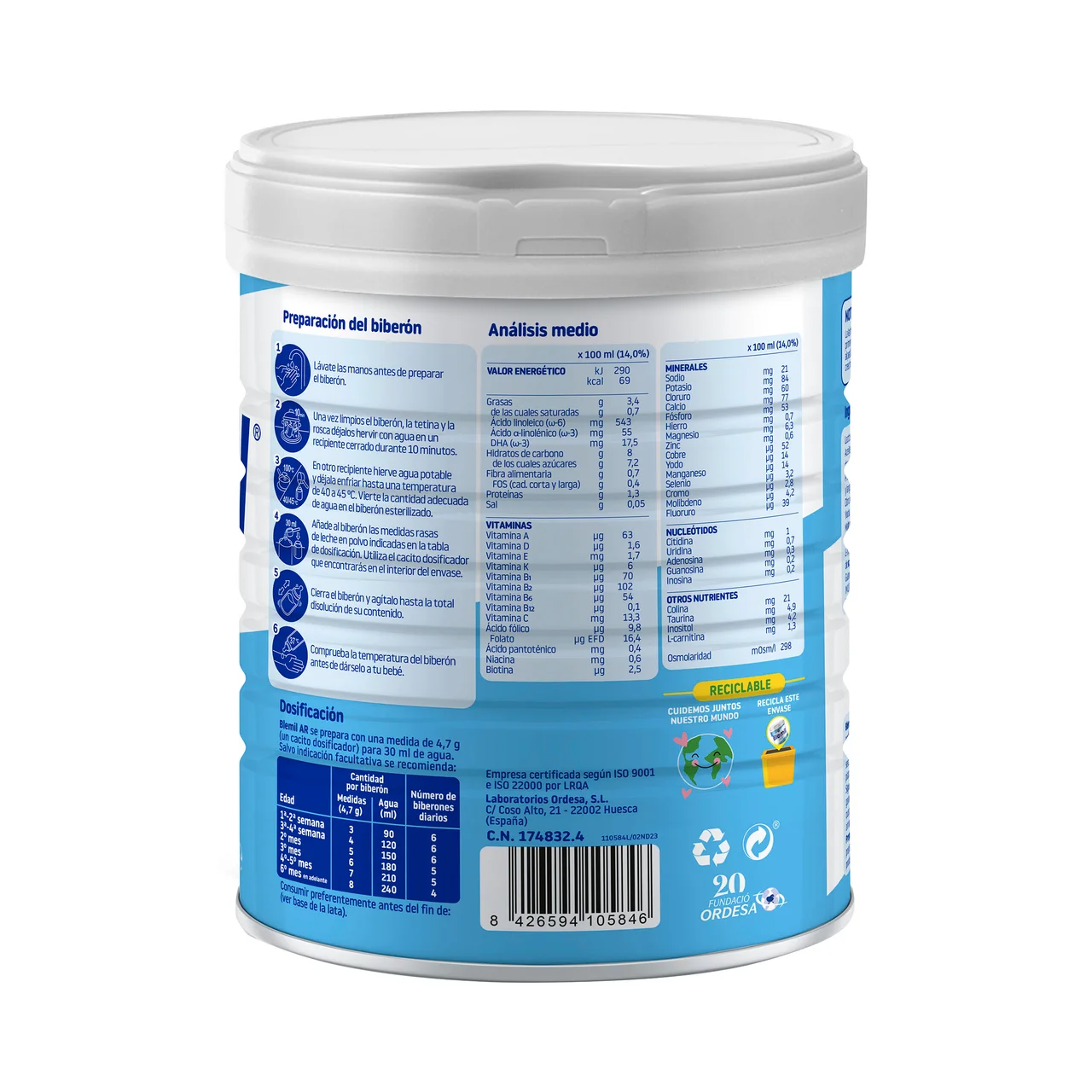 BLEMIL AR Leche en polvo de inicio desde el primer día 800 g.