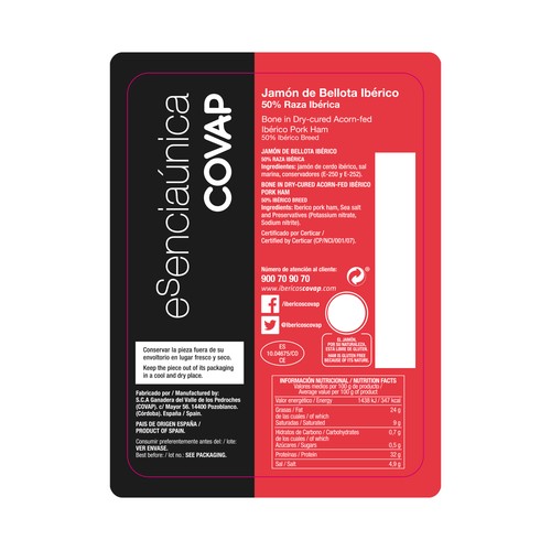 Lonchas de jamón de bellota ibérico (50% raza ibérica) COVAP Esenciaúnica