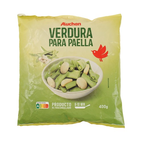AUCHAN Selección ultracongelada de verduras para paella (judia verde plana, garrafón y alubia blanca) 450 g. Producto Alcampo
