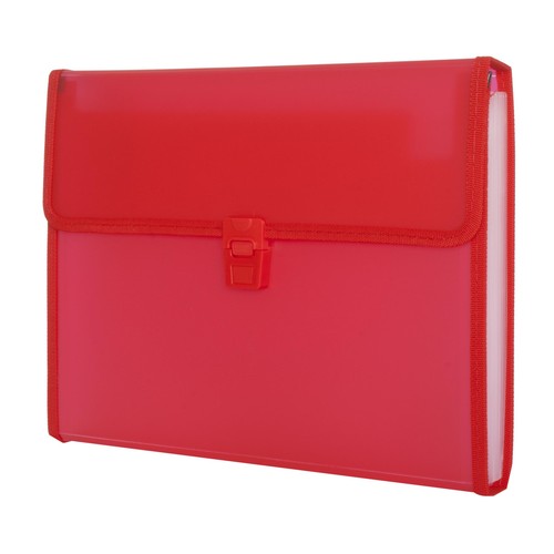 Carpeta clasificadora de polipropileno rojo, de tamaño folio, con fuelle, 12 bolsas separadoras y cierre automático GRAFOPLÁS.