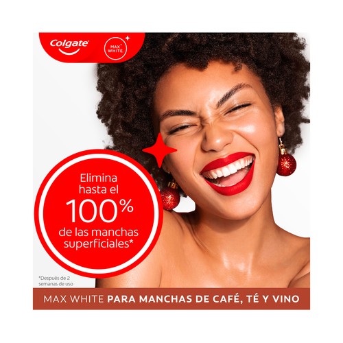 COLGATE Max white for coffe, te & wine Pasta de dientes blanqueante, especial manchas de vino o café 75 ml.