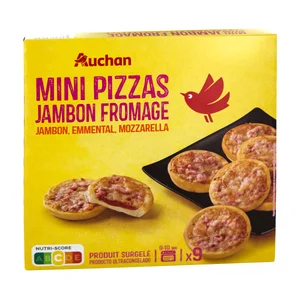 AUCHAN Mini pizzas congeladas de jamón y queso (Emmental y Mozzarella) 270 g. Producto Alcampo