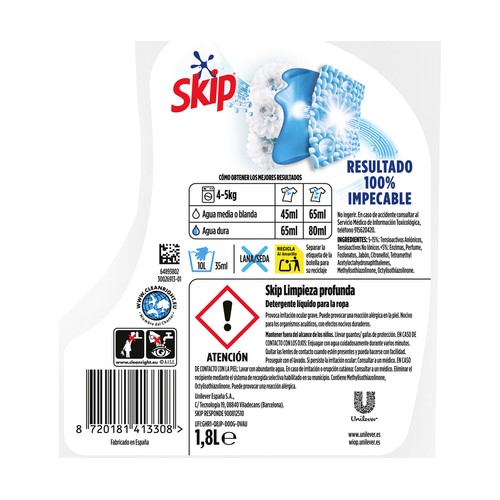 SKIP Detergente líquido para unos resultados impecables incluso en agua fria 40 lav. 1.8 l.
