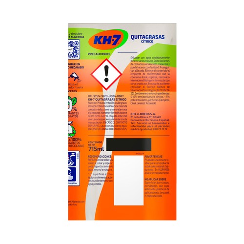 KH-7 Quitagrasas cítrico recambio 715 ml.