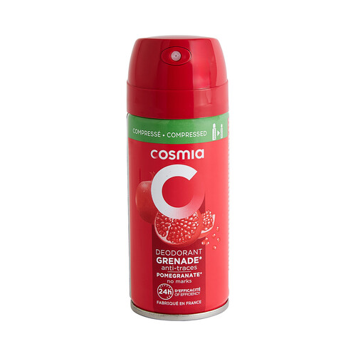 COSMIA Desodorante comprimido en spray para mujer con aroma a granada y protección antitranspirante hasta 24 horas 100 ml.