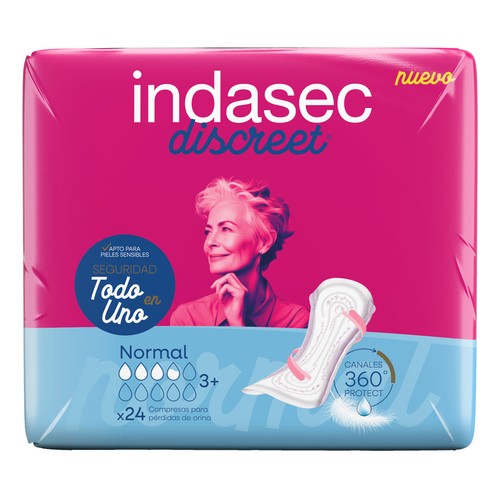 INDASEC Discreet Compresas incontinencia normal para pérdidas de orina leves a moderadas 24 uds.