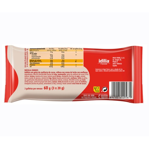 NOCILLA Galleta cookie blanca 3 uds. 60 g.