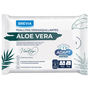 Imagen de BREVIA Toallitas desmaquillantes con aloe vera y perfume a pepino BREVIA 15 uds.