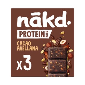 Imagen de NAKD Barritas de cacao con avellanas, con alto contenido en proteinas 3 uds 135 g.