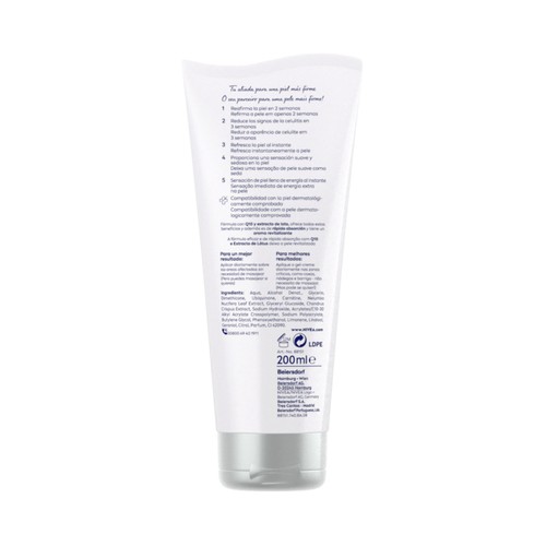 NIVEA Q10 Crema textura gel y efecto reafirmante y anticelulítico, para todo tipo de pieles 200 ml.