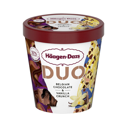 Tarrina de helado de crema de chocolate belga y crema de vainilla HÄAGEN-DAZS Duo 420 ml.