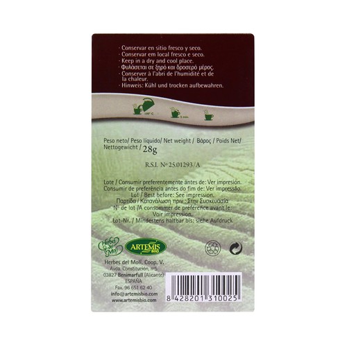 ARTEMIS BIO Te verde ecológico comercio justo ARTEMIS 28 g.