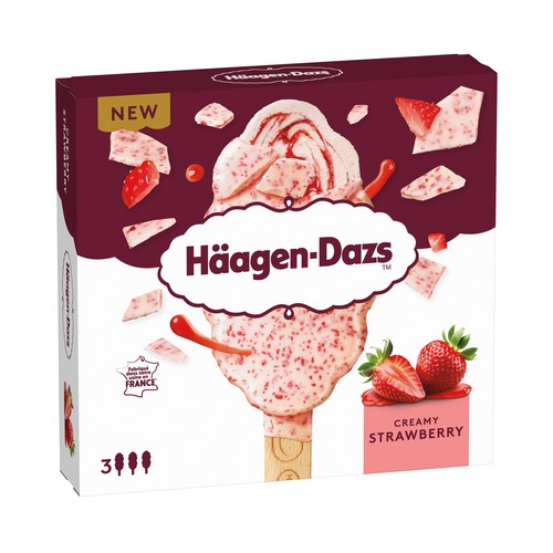 HÄAGEN-DAZS Helado cremoso de fresa con salsa de fresa 3 x 80 ml.