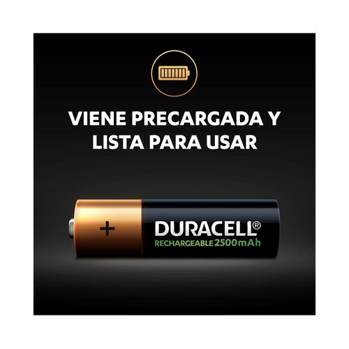 Pack de 4 pilas recargables AA, Ni-MH, HR06, DURACELL, 2.500 mAh