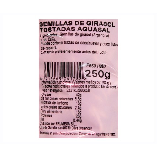 FRUMESA Pipas de girasol tostadas aguasal 250 g.