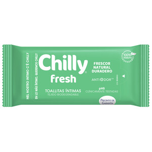 Imagen de CHILLY Toallitas humedas biodegradables, para higiene intima, con pH5 y acción antiolor CHILLY Fresh 12 uds