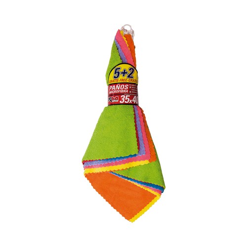 Pack de bayetas,5 trapos de microfibras + 2 gamuzas de 25x40cm, ROLMOVIL.