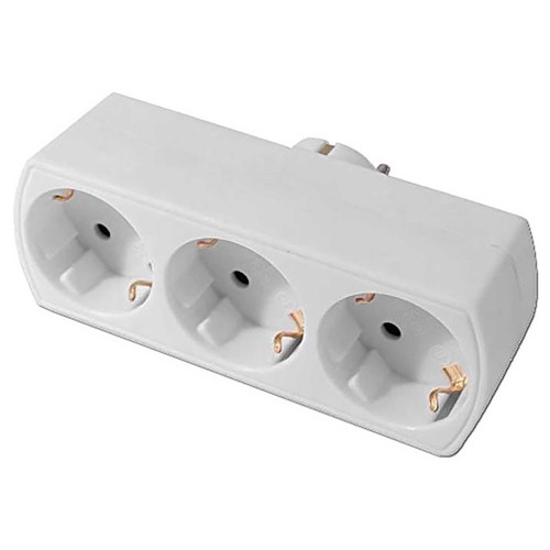 Adaptador triple schuko 16a salida frontal 230v, EUROBRIC.