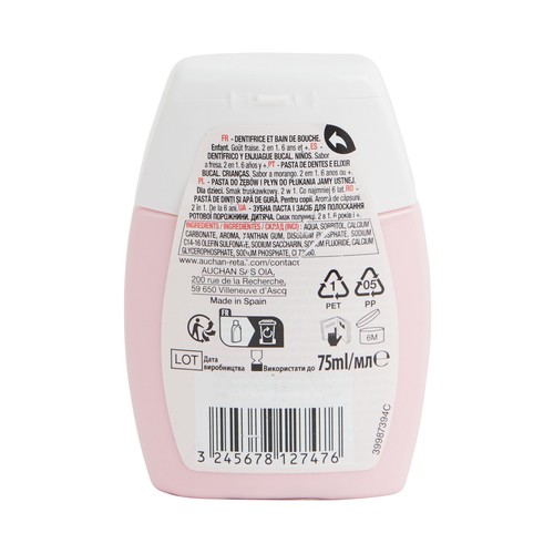 PRODUCTO ALCAMPO Pasta de dientes y enjuague bucal infantil (a partir de 6 años) con sabor a fresa PRODUCTO ALCAMPO 75 ml.