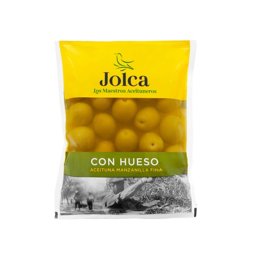 JOLCA Aceitunas verdes manzanilla fina con hueso bolsa de 100 g.