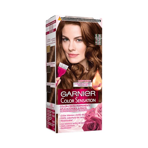 GARNIER Color sensation Coloración permanente e intensa reutilizable para bol y pincel, tono 5.35 Castaño canela.