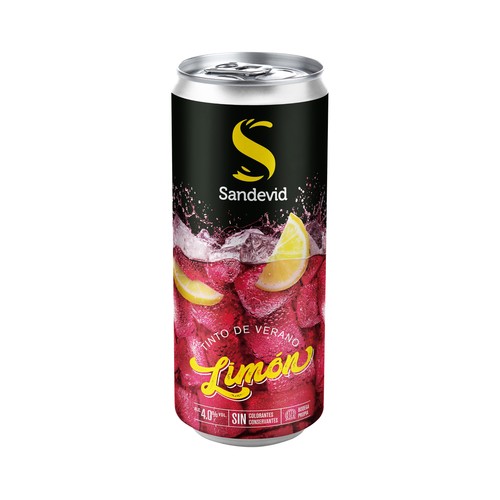 SANDEVID Tinto de verano con limón, sin conservantes ni colorantes lata 25 cl.
