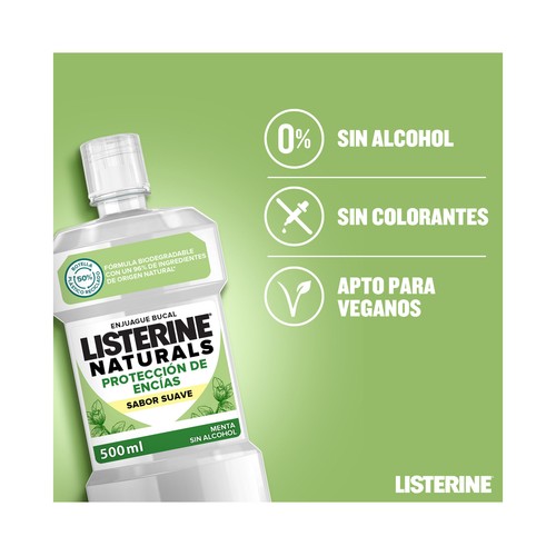 LISTERINE Naturals Enjuague bucal con sabor suave a menta que ayuda a proteger las encías 500 ml.