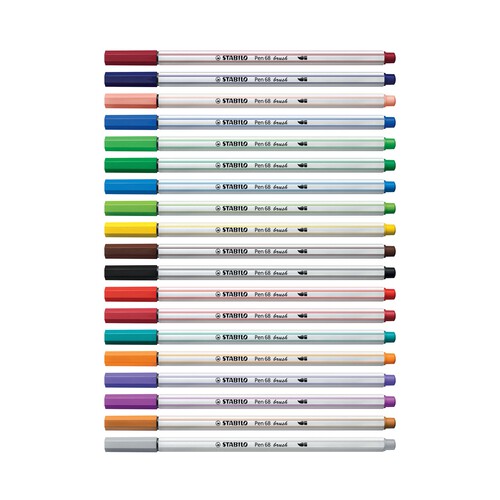 Rotulador premium con punta de pincel STABILO Pen 68 brush - Estuche de 18 colores.