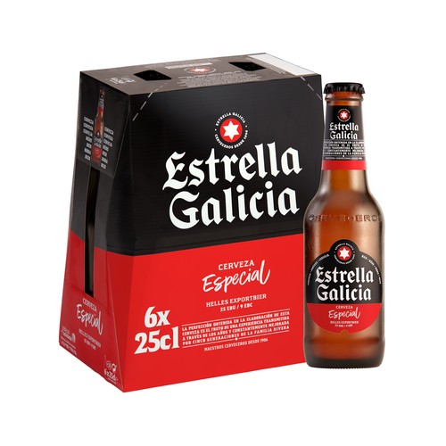 Cervezas ESTRELLA GALICIA ESPECIAL pack de 6 botellines de 25 cl.