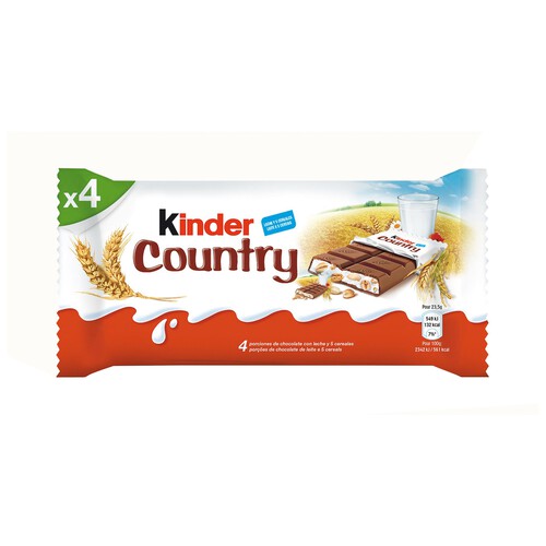 KINDER Country Barritas de chocolate con leche 4 uds. 94 g.