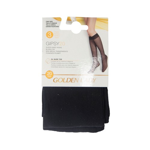 Pack de 3 pares de minimedias, 20 den, GOLDEN LADY Gipsy, color negro, talla única.
