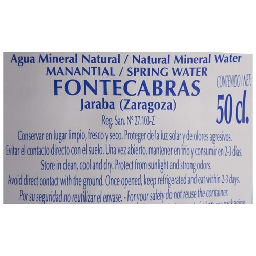 FONTECABRAS Agua mineral botella de 50 centilitros