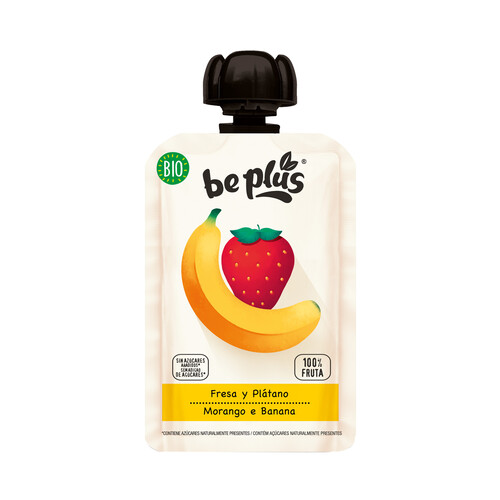 BE PLUS Bolsita de fruta (fresa y plátano), para bebés a partir de 4 meses BE PLUS Bio 100 g.