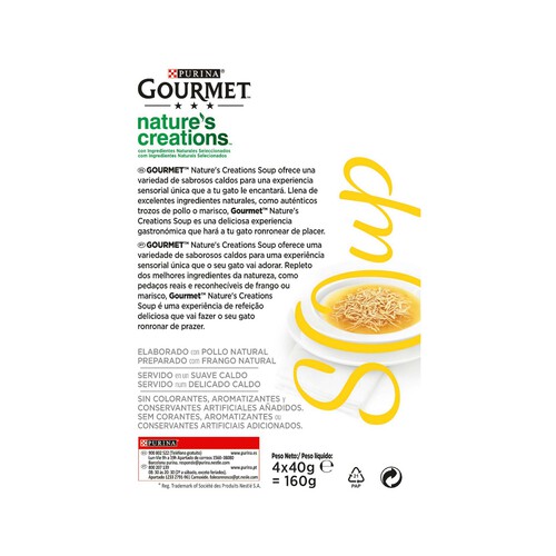 PURINA GOURMET Comida para gatos húmeda sabor a pollo, natural Soup PURINA GOURMET 4 uds. 40 g.