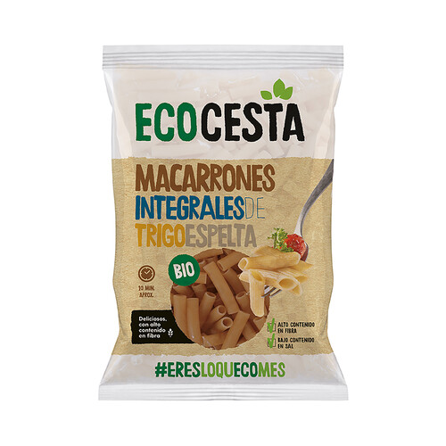 ECOCESTA Pasta macarrones ecológicos integrales de trigo espelta 500 g.