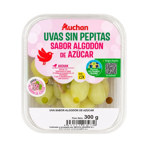 ALCAMPO CULTIVAMOS LO BUENO Uvas sabor algodón de azúcar sin pepitas 300 g.