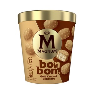 Imagen de MAGNUM Bombon de Frigo Bombones de helado de vainilla, salsa caramelo salado, recubiertos chocolate blanco 12 uds.