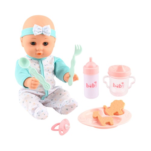 Muñeco Bebé Comiditas y Accesioros de cuidados 30 Cm 13 piezas +3 Años ONE, TWO FUN