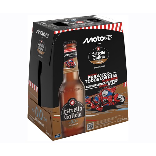 Cerveza sin alcohol 0,0 % tostada ESTRELLA GALICIA pack 6 uds. x 25 cl.
