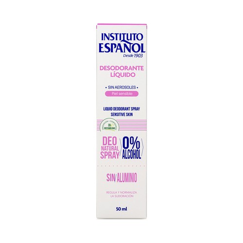 INSTITUTO ESPAÑOL Desodorante líquido en spray sin alcohol ni aluminio, para pieles sensibles 50 ml.