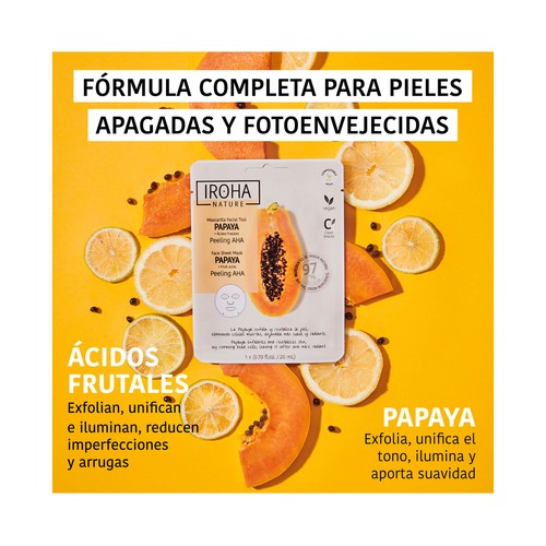 IROHA NATURE Mascarilla facial efecto peeling con papaya y ácidos frutales.