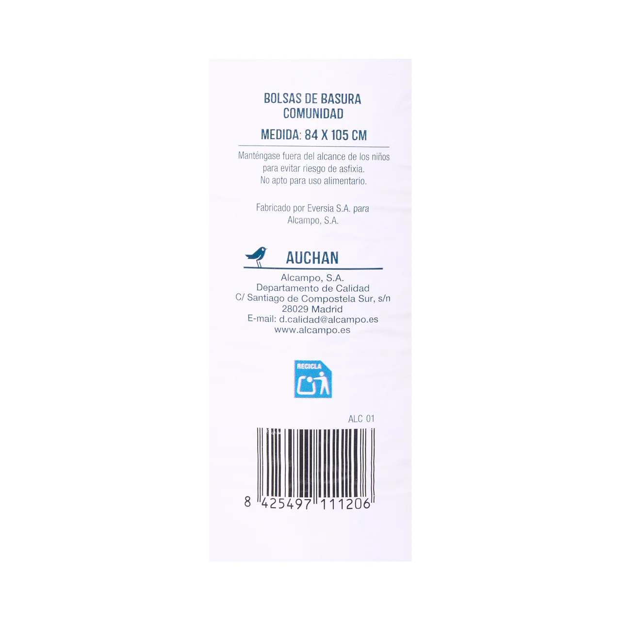 PRODUCTO ALCAMPO Bolsas de basura con autocierre especial cubo comunidad gris, autocierre capacidad 120 l. 10 uds.