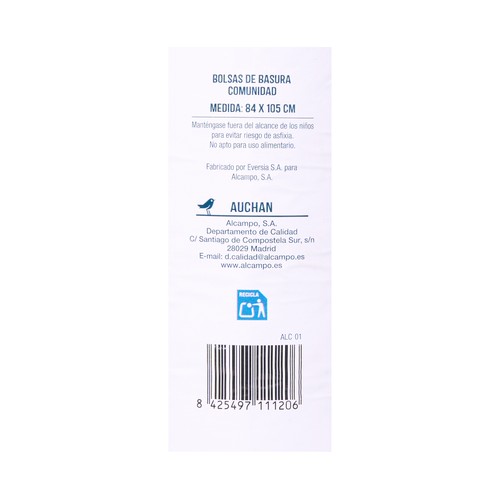 PRODUCTO ALCAMPO Bolsas de basura con autocierre especial cubo comunidad gris, autocierre capacidad 120 l. 10 uds.