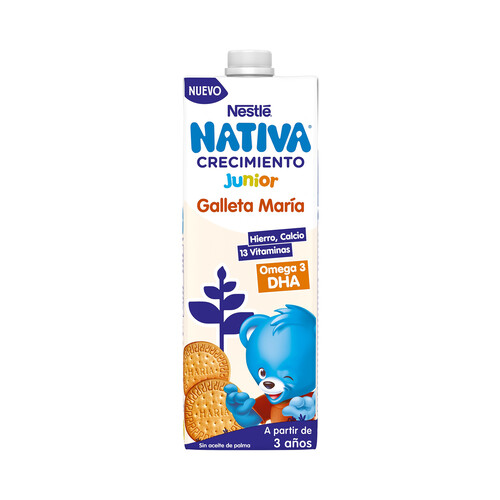 NATIVA Junior de Nestlé Leche de crecimiento con sabor a galleta Maria, a partir de 3 años 1 l.