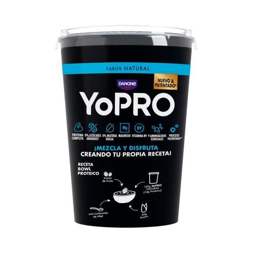 YOPRO de Danone Leche fermentada cremosa natural con proteínas y sin azúcares añadidos ni grasa 480 g