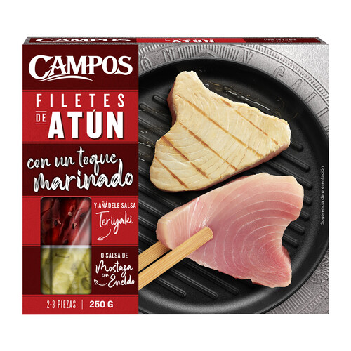 CAMPOS Filetes de atún con un toque mariando (incluye salsa Teriyaki o de mostaza con eneldo) CAMPOS 250 g.