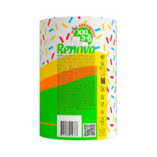 RENOVA Papel de cocina maxi absorption XXL 21,5 x 24 cm 3 uds.